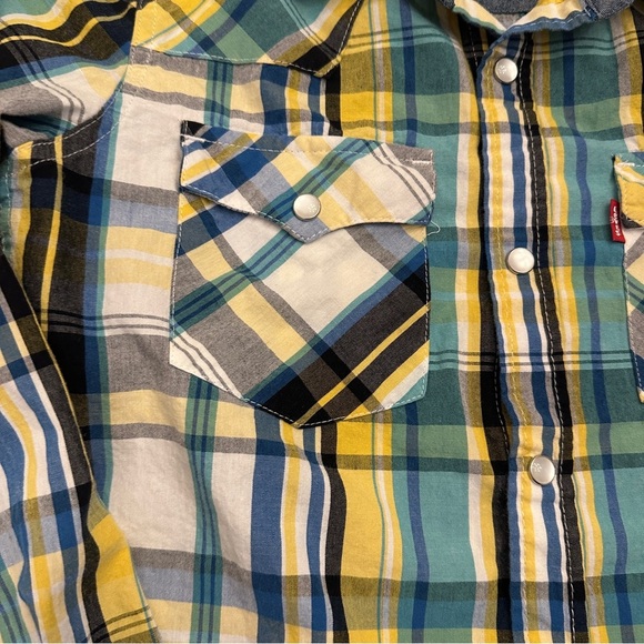 Levi's Blue and Yellow Plaid Button Down Shirt - Picture 2 of 6